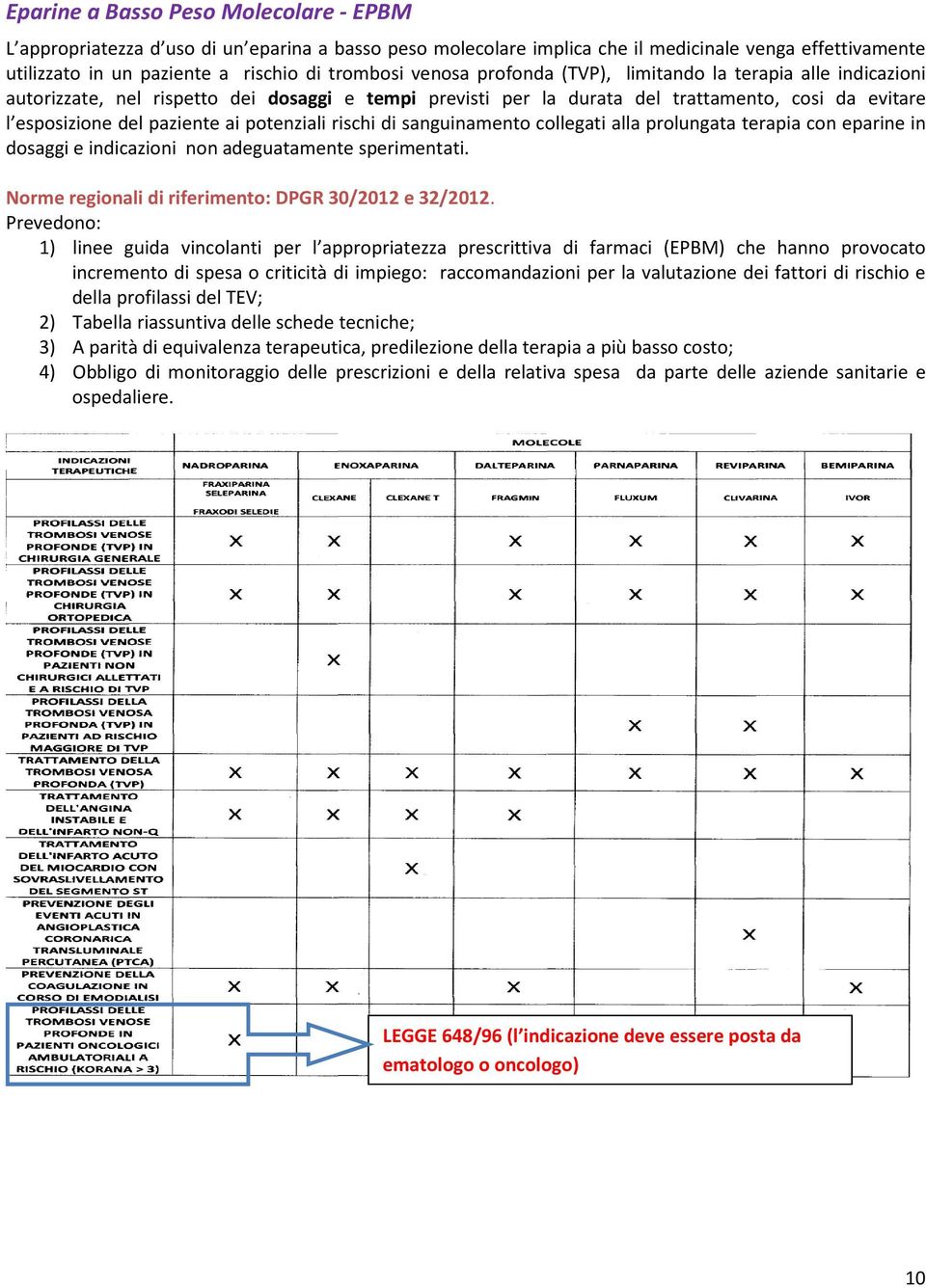 potenziali rischi di sanguinamento collegati alla prolungata terapia con eparine in dosaggi e indicazioni non adeguatamente sperimentati. Norme regionali di riferimento: DPGR 30/2012 e 32/2012.