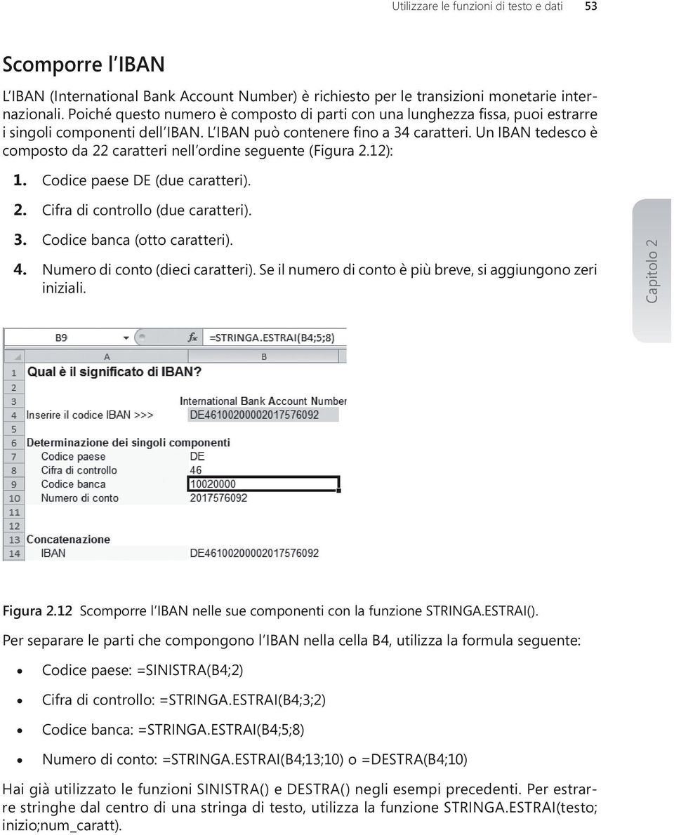 Un IBAN tedesco è composto da 22 caratteri nell ordine seguente (Figura 2.12): 1. Codice paese DE (due caratteri). 2. Cifra di controllo (due caratteri). 3. Codice banca (otto caratteri). 4.