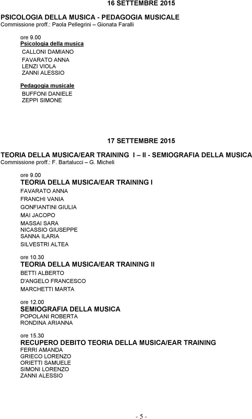 MUSICA/EAR TRAINING I II - SEMIOGRAFIA DELLA MUSICA Commissione proff.: F. Bartalucci G.