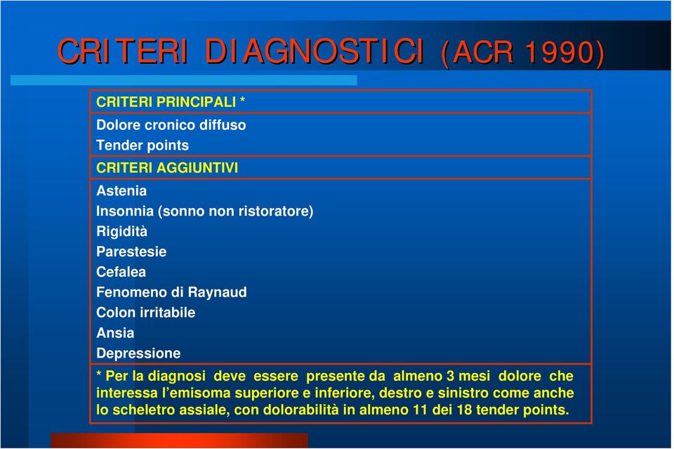 Ansia Depressione * Per la diagnosi deve essere presente da almeno 3 mesi dolore che interessa l emisoma