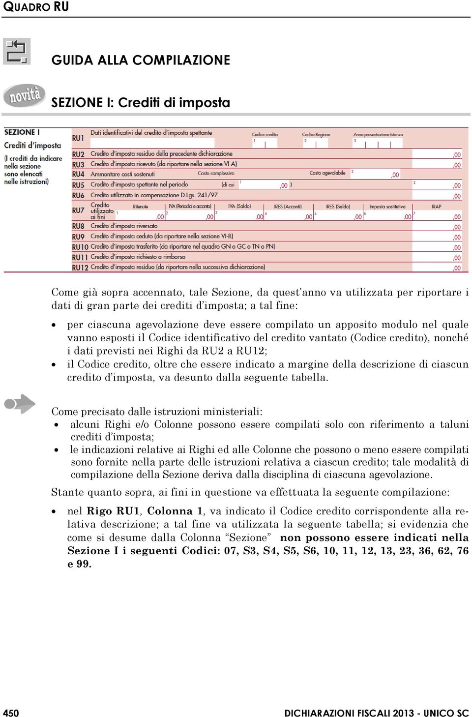 il Codice credito, oltre che essere indicato a margine della descrizione di ciascun credito d imposta, va desunto dalla seguente tabella.