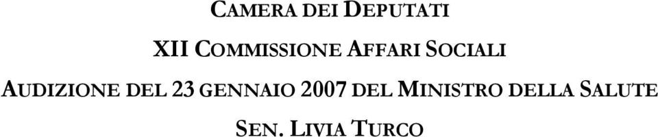 AUDIZIONE DEL 23 GENNAIO 2007