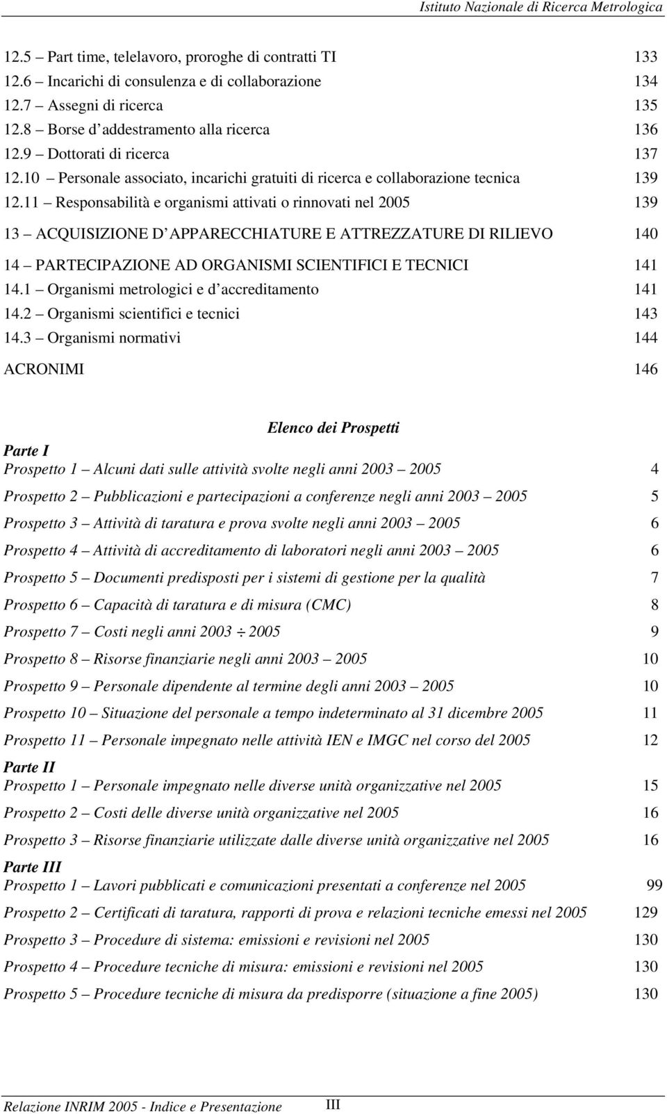 11 Responsabilità e organismi attivati o rinnovati nel 2005 139 13 ACQUISIZIONE D APPARECCHIATURE E ATTREZZATURE DI RILIEVO 140 14 PARTECIPAZIONE AD ORGANISMI SCIENTIFICI E TECNICI 141 14.