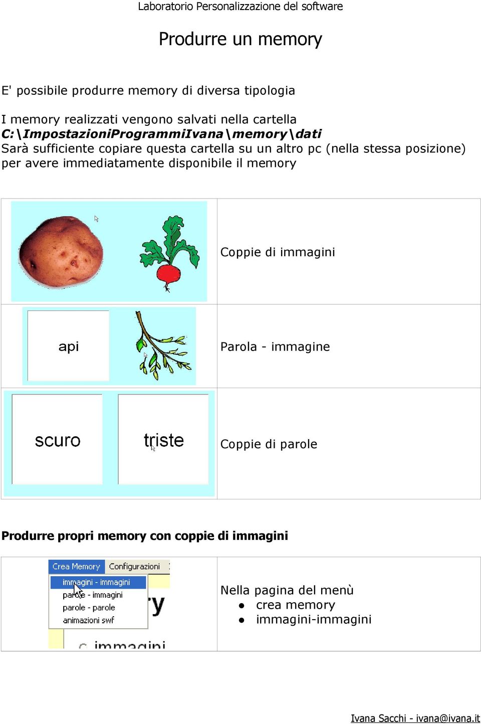 (nella stessa posizione) per avere immediatamente disponibile il memory Coppie di immagini Parola - immagine