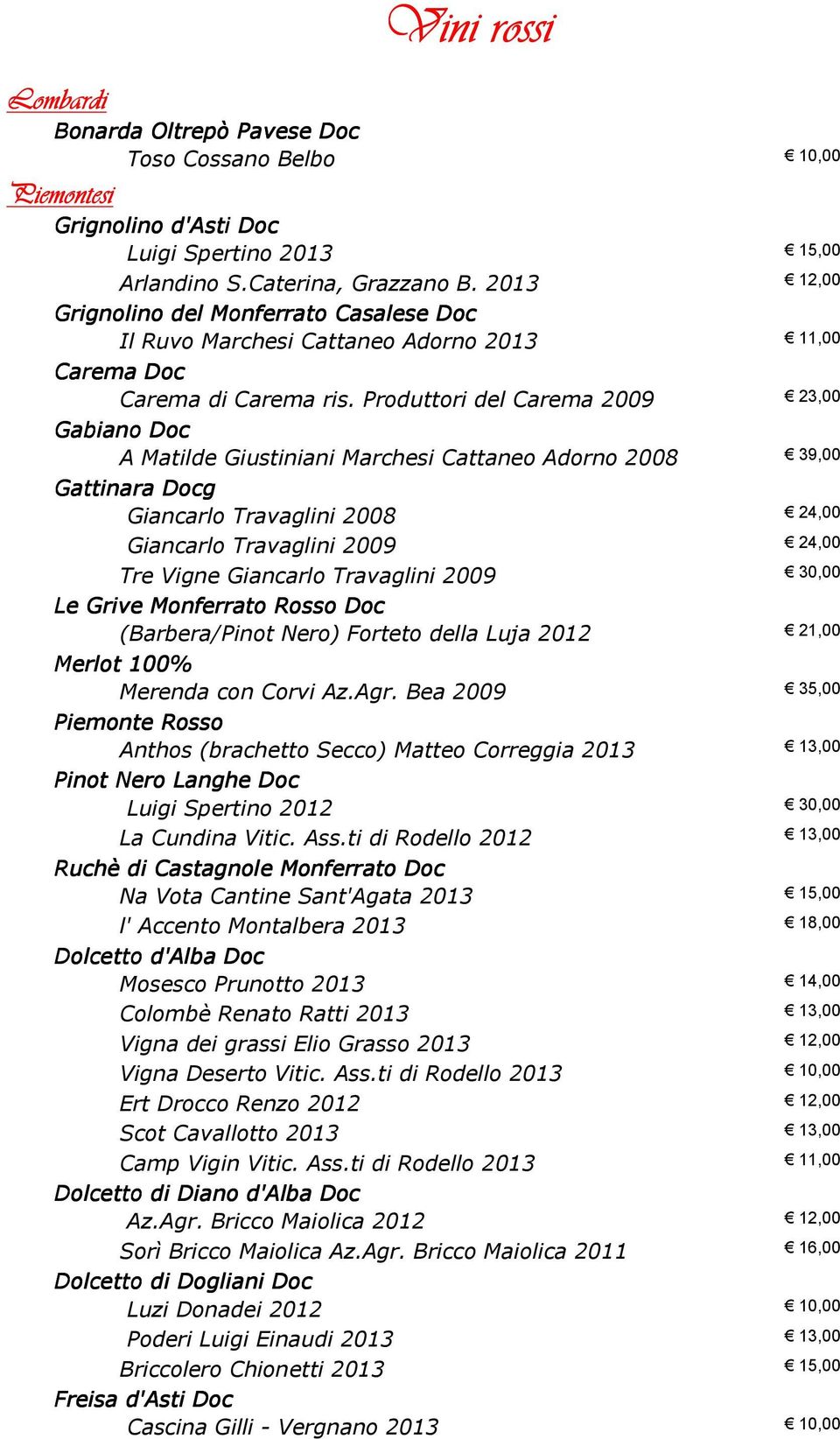 Produttori del Carema 2009 Gabiano Doc A Matilde Giustiniani Marchesi Cattaneo Adorno 2008 Gattinara Docg Giancarlo Travaglini 2008 Giancarlo Travaglini 2009 Tre Vigne Giancarlo Travaglini 2009 Le