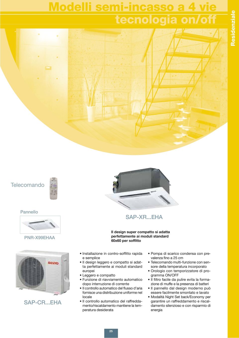 interruzione di corrente Il controllo automatico del flusso d aria fornisce una distribuzione uniforme nel locale Il controllo automatico del raffreddamento/riscaldamento mantiene la temperatura