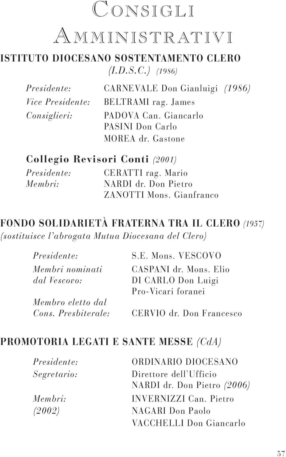 Gianfranco FONDO SOLIDARIETÀ FRATERNA TRA IL CLERO (1957) (sostituisce l abrogata Mutua Diocesana del Clero) Presidente: S.E. Mons.