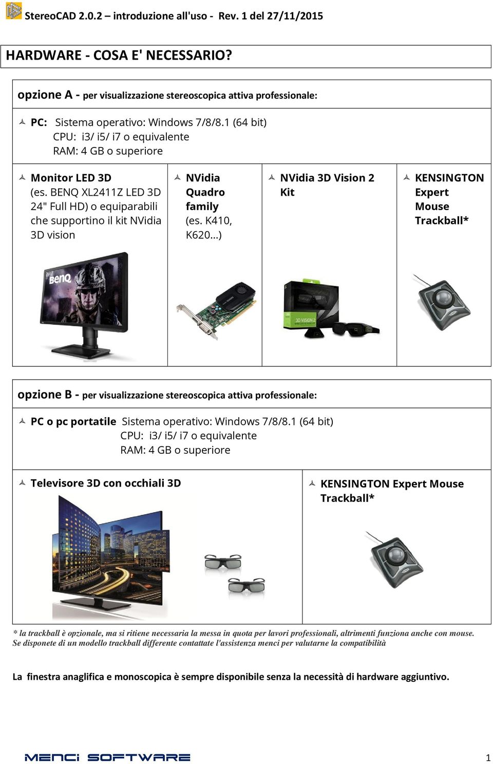 K410, K620 ) NVidia 3D Vision 2 Kit KENSINGTON Expert Mouse Trackball* opzione B - per visualizzazione stereoscopica attiva professionale: PC o pc portatile Sistema operativo: Windows 7/8/8.
