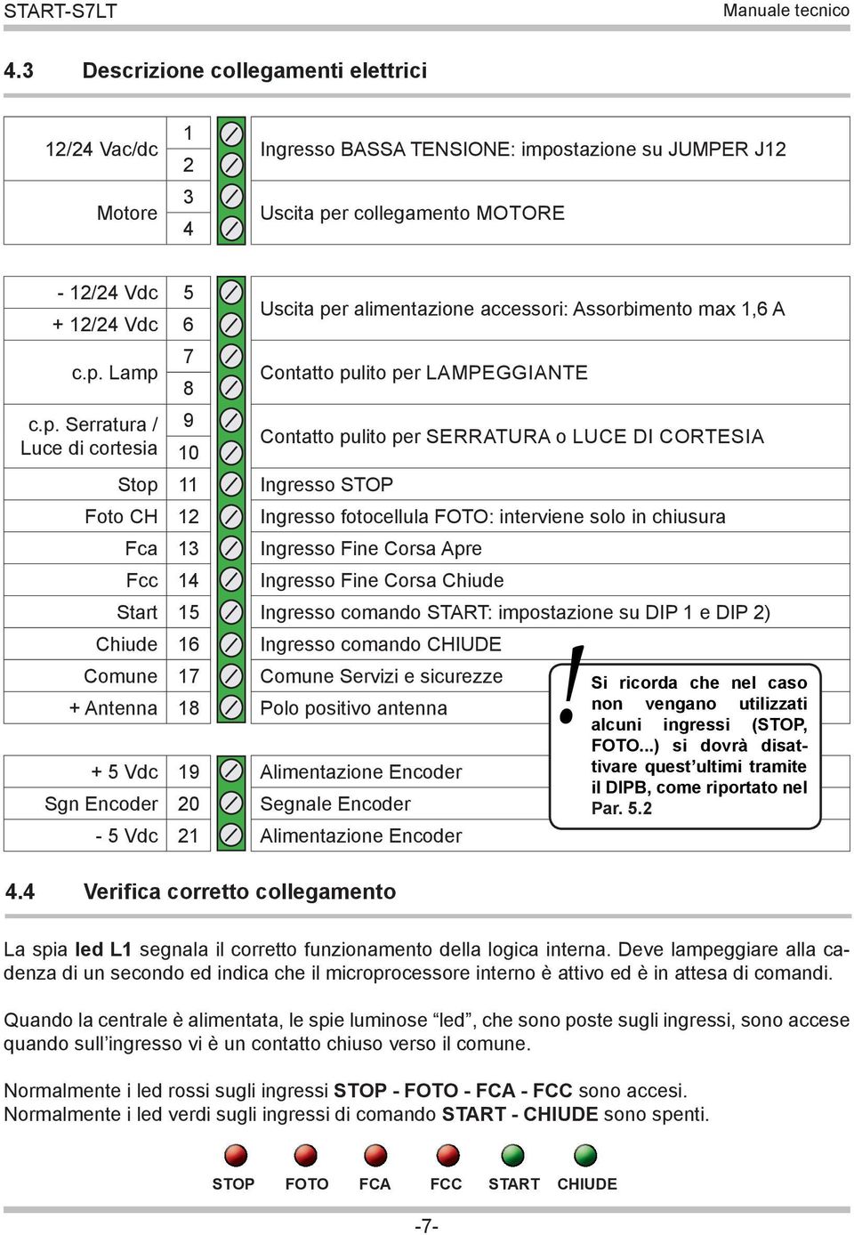 r collegamento MOTORE - 12/24 Vdc 5 + 12/24 Vdc 6 c.p.