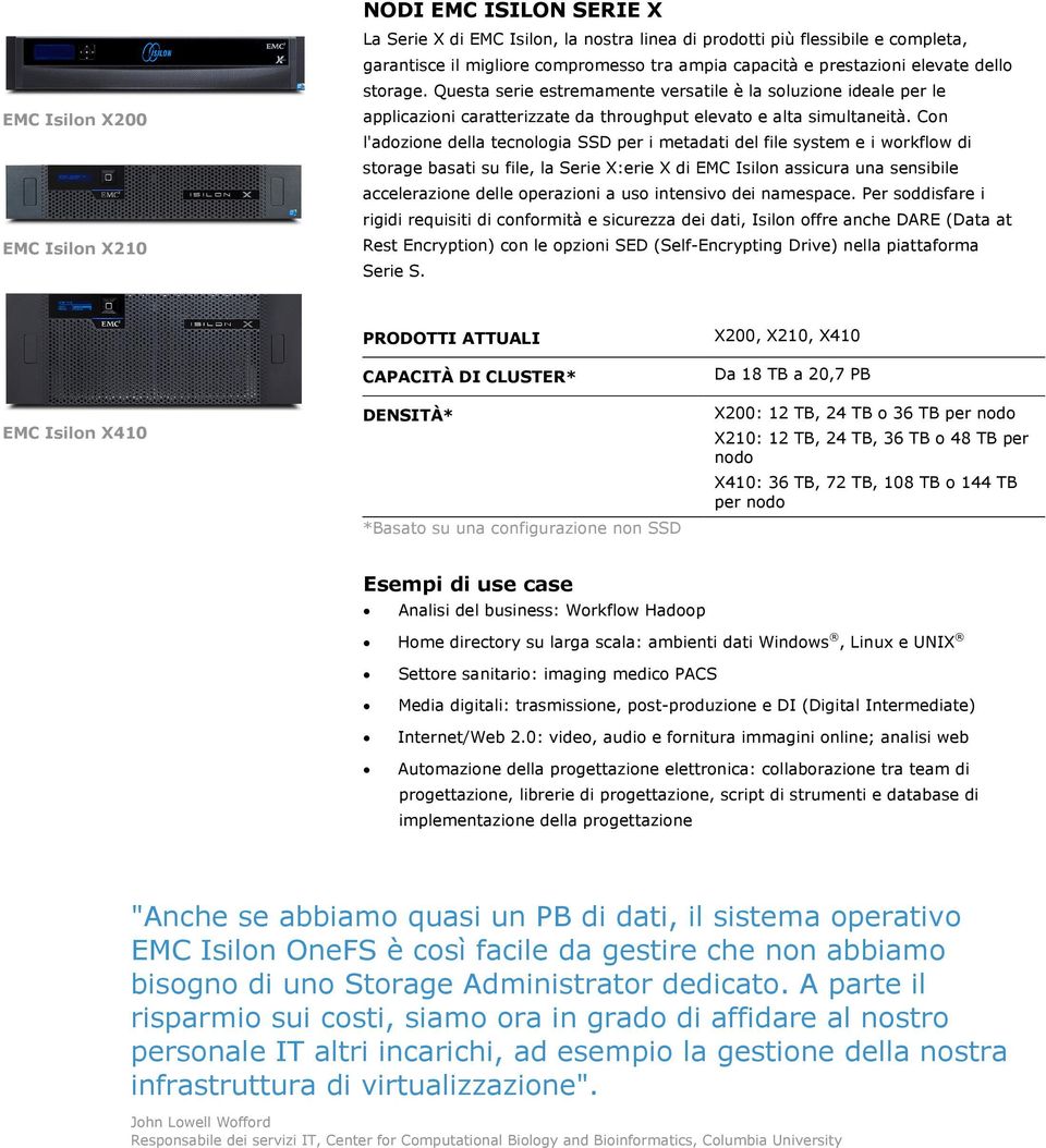 Con l'adozione della tecnologia SSD per i metadati del file system e i workflow di storage basati su file, la Serie X:erie X di EMC Isilon assicura una sensibile accelerazione delle operazioni a uso