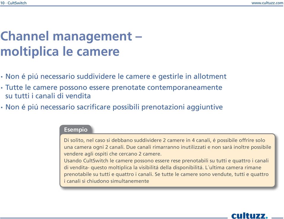 Non é piú necessario sacrificare possibili prenotazioni aggiuntive Esempio Di solito, nel caso si debbano suddividere 2 camere in 4 canali, é possibile offrire solo una camera ogni 2 canali.