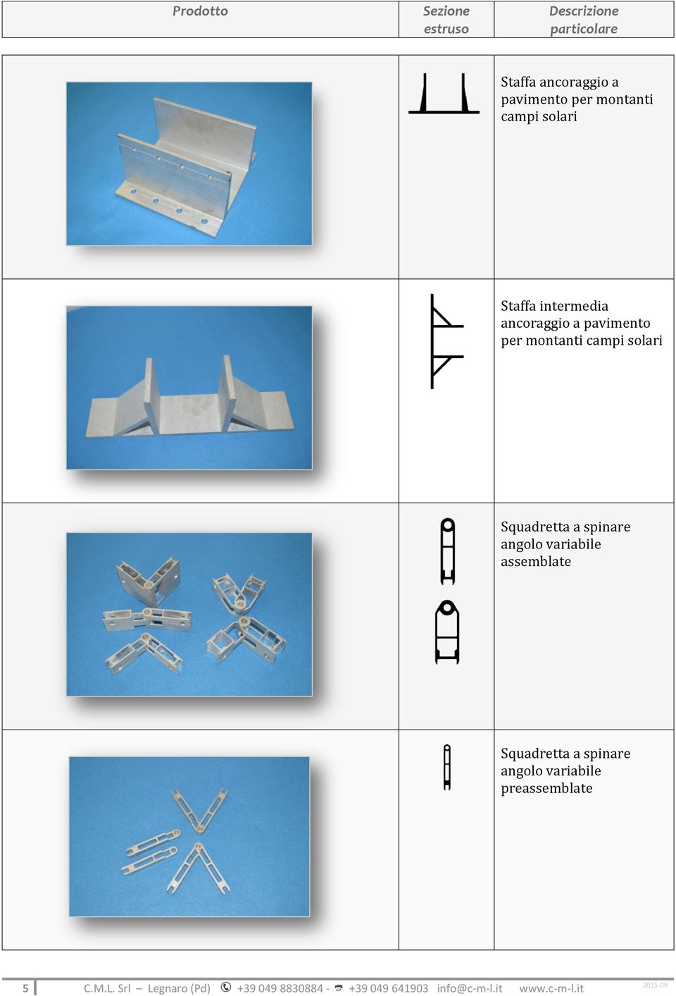 variabile assemblate Squadretta a spinare angolo variabile preassemblate 5 C.