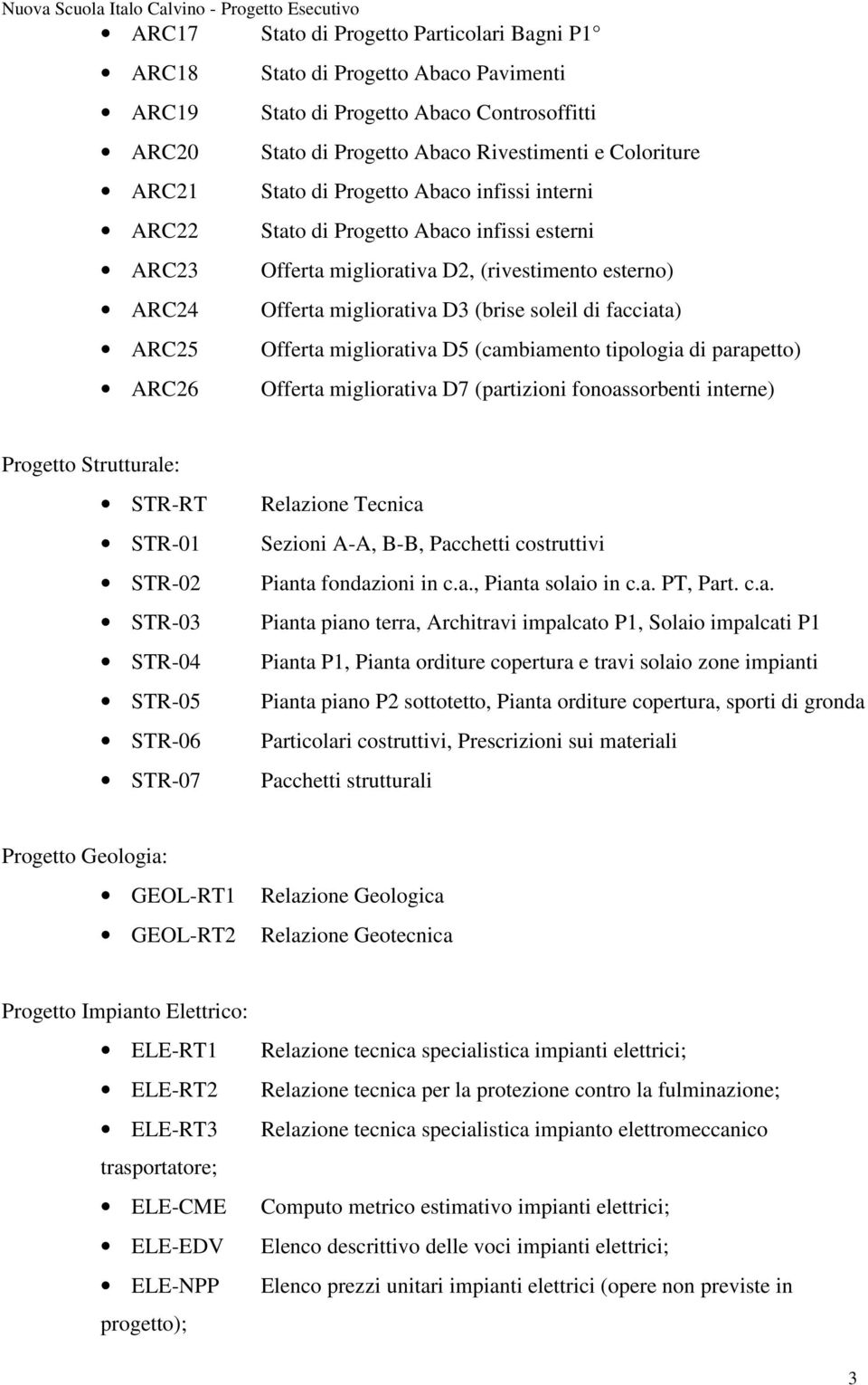 Offerta migliorativa D5 (cambiamento tipologia di parapetto) ARC26 Offerta migliorativa D7 (partizioni fonoassorbenti interne) Progetto Strutturale: STR-RT STR-01 STR-02 STR-03 STR-04 STR-05 STR-06