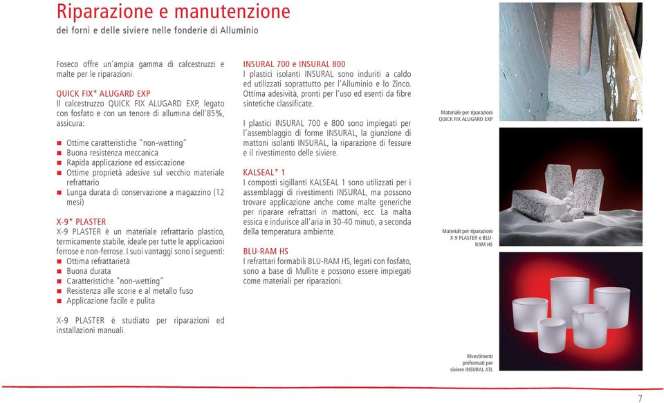 applicazione ed essiccazione Ottime proprietà adesive sul vecchio materiale refrattario Lunga durata di conservazione a magazzino (12 mesi) X-9* PLASTER X-9 PLASTER è un materiale refrattario