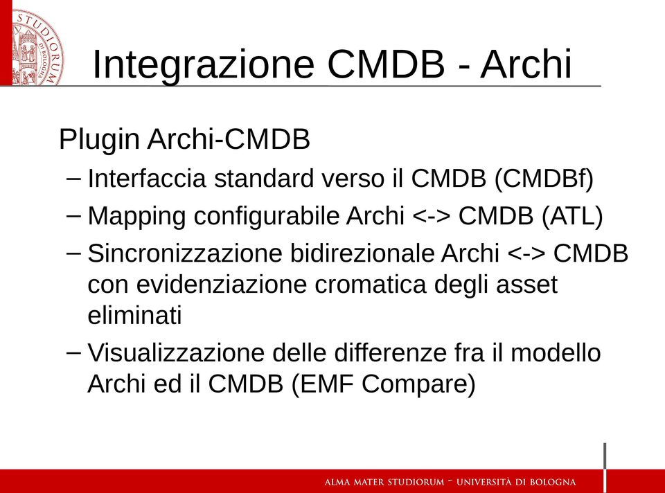 bidirezionale Archi <-> CMDB con evidenziazione cromatica degli asset