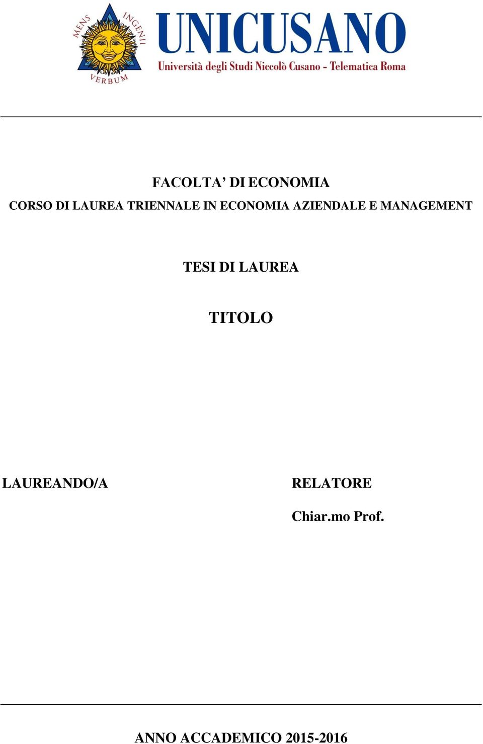 MANAGEMENT TESI DI LAUREA TITOLO