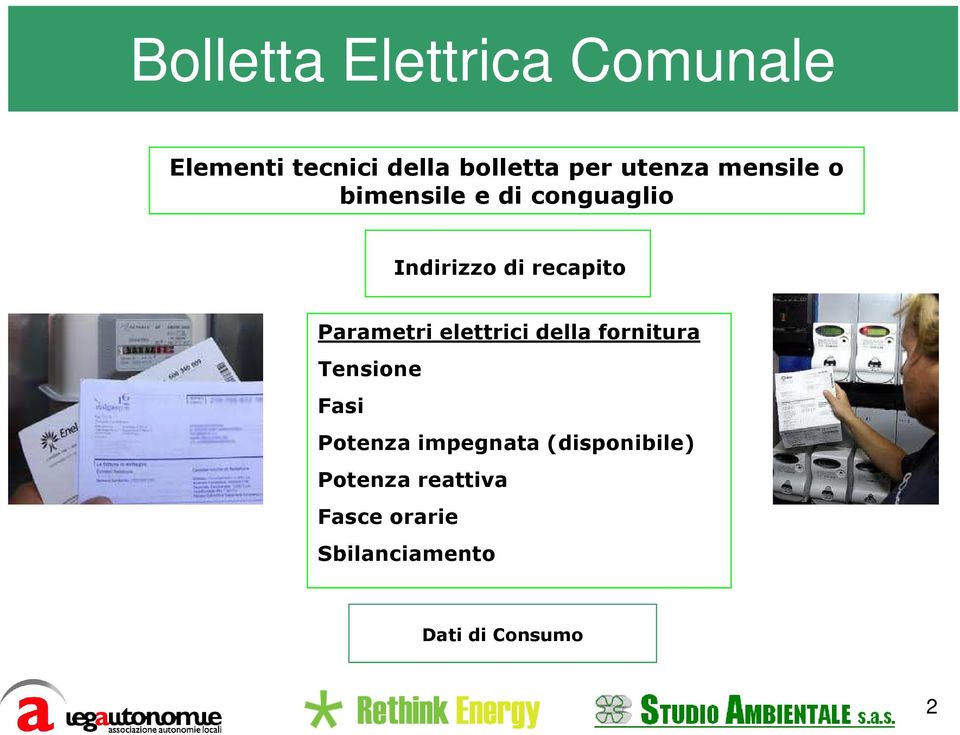 Parametri elettrici della fornitura Tensione Fasi Potenza impegnata