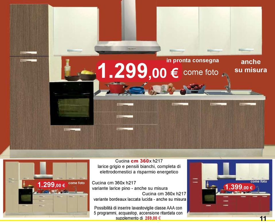 risparmio energetico Cucina cm 360x h217 variante larice pino - anche su misura Cucina cm 360x h217 variante