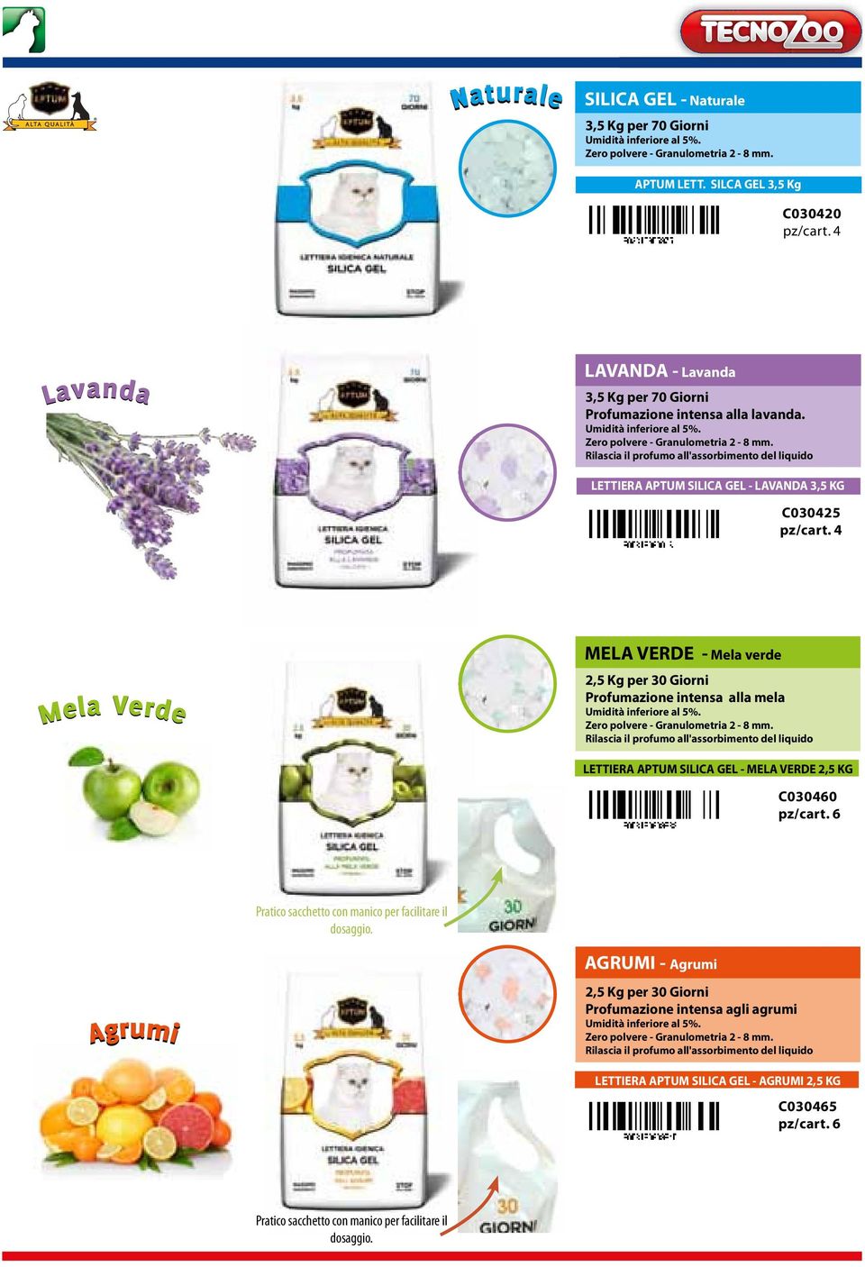 Rilascia il profumo all'assorbimento del liquido LETTIERA APTUM SILICA GEL - LAVANDA 3,5 KG C030425 pz/cart.