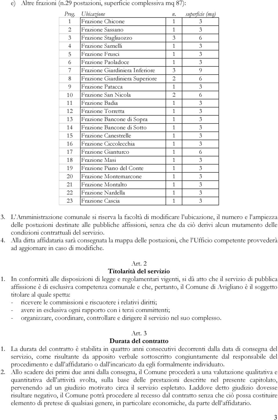 Frazione Giardiniera Inferiore 3 9 8 Frazione Giardiniera Superiore 2 6 9 Frazione Patacca 1 3 10 Frazione San Nicola 2 6 11 Frazione Badia 1 3 12 Frazione Torretta 1 3 13 Frazione Bancone di Sopra 1