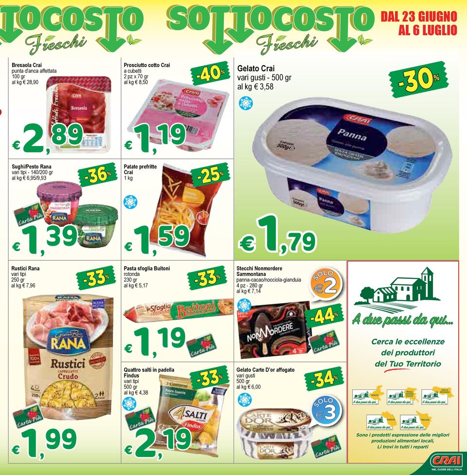 al kg 5,17 Stecchi Nonmordere Sammontana panna-cacao/nocciola-gianduia 4 pz - 280 gr al kg 7,14 1, 19 Quattro salti in padella Findus vari tipi 500 gr al kg 4,38-33 % Gelato Carte D or affogato vari