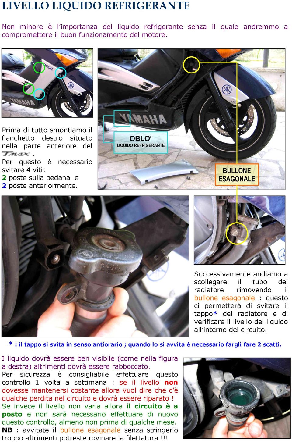 OBLO LIQUIDO REFRIGERANTE BULLONE ESAGONALE Successivamente andiamo a scollegare il tubo del radiatore rimovendo il bullone esagonale : questo ci permetterà di svitare il tappo* del radiatore e di