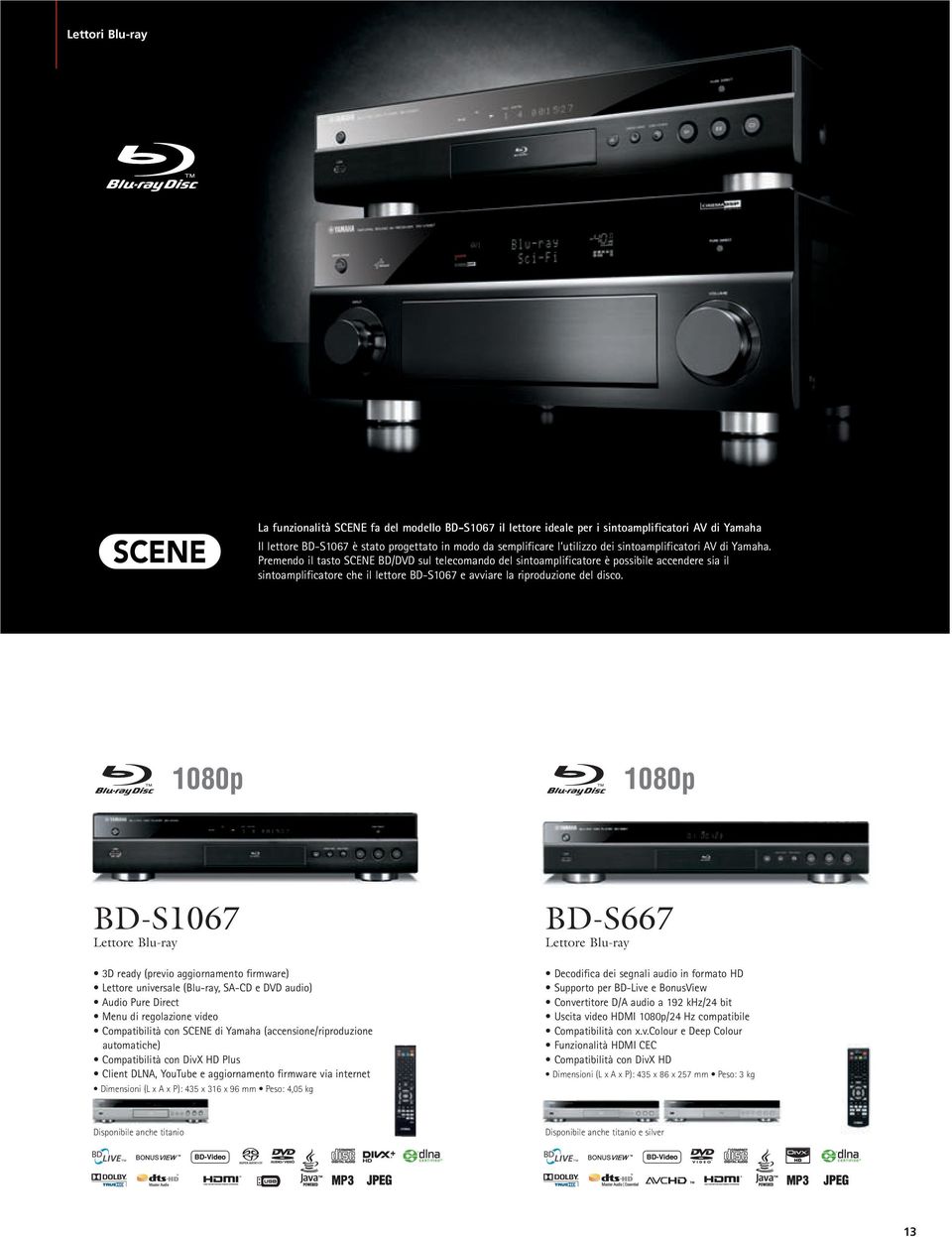 Premendo il tasto SCENE BD/DVD sul telecomando del sintoamplificatore è possibile accendere sia il sintoamplificatore che il lettore BD-S1067 e avviare la riproduzione del disco.