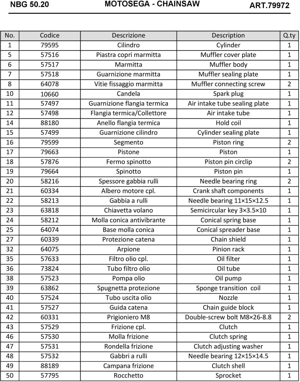 connecting screw 2 0 0660 Candela Spark plug 57497 Guarnizione flangia termica Air intake tube sealing plate 2 57498 Flangia termica/collettore Air intake tube 4 8880 Anello flangia termica Hold coil