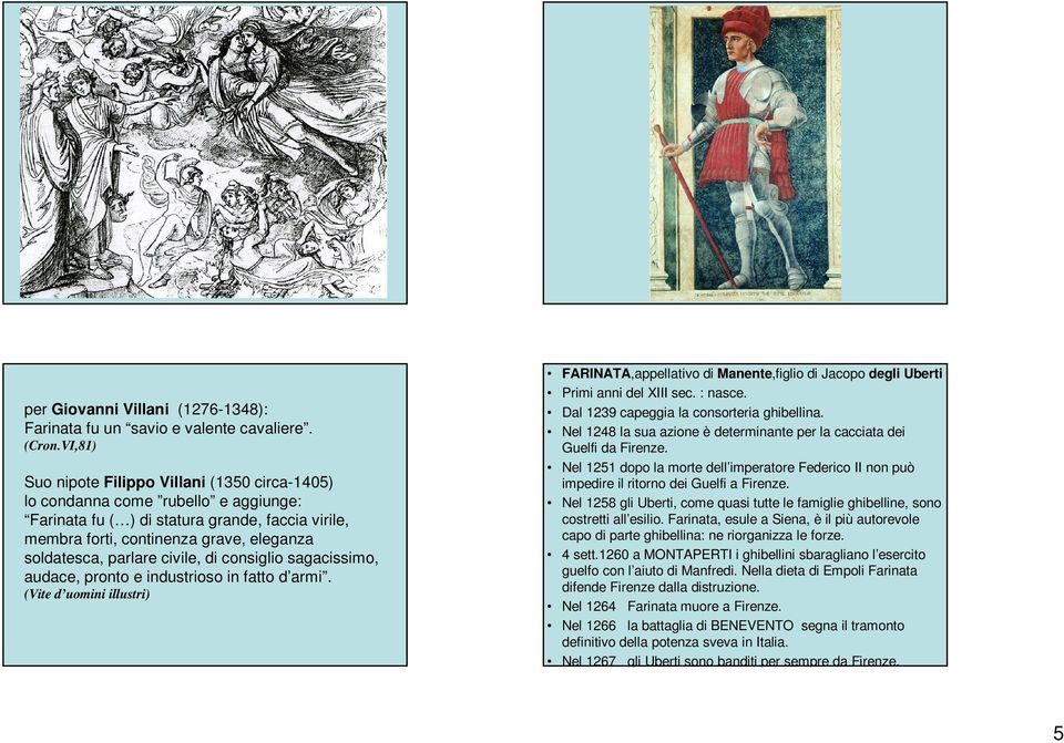 civile, di consiglio sagacissimo, audace, pronto e industrioso in fatto d armi. (Vite d uomini illustri) FARINATA,appellativo di Manente,figlio di Jacopo degli Uberti Primi anni del XIII sec. : nasce.