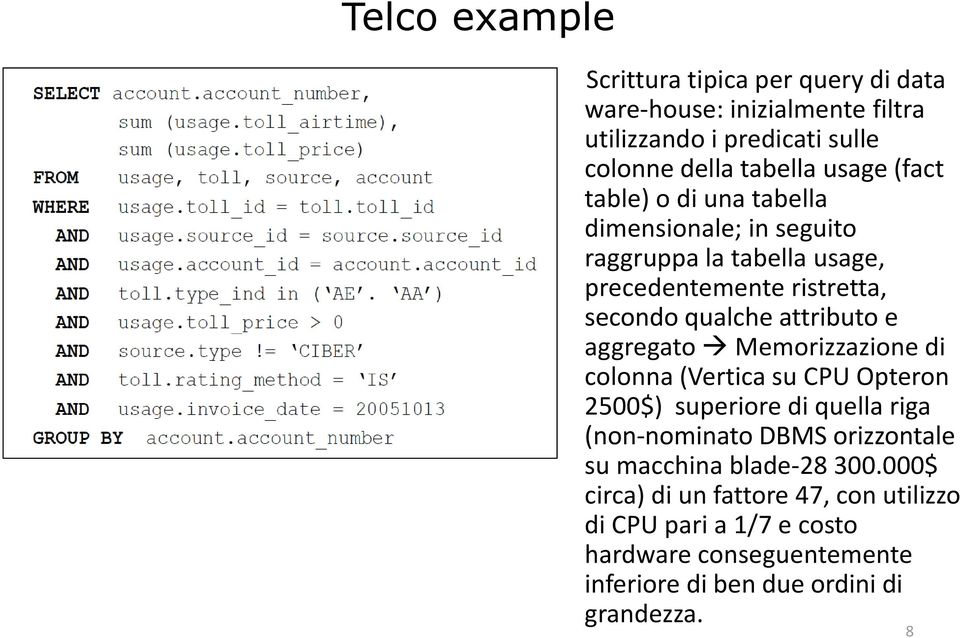 aggregato Memorizzazione di colonna (Vertica su CPU Opteron 2500$) superiore di quella riga (non-nominato DBMS orizzontale su macchina