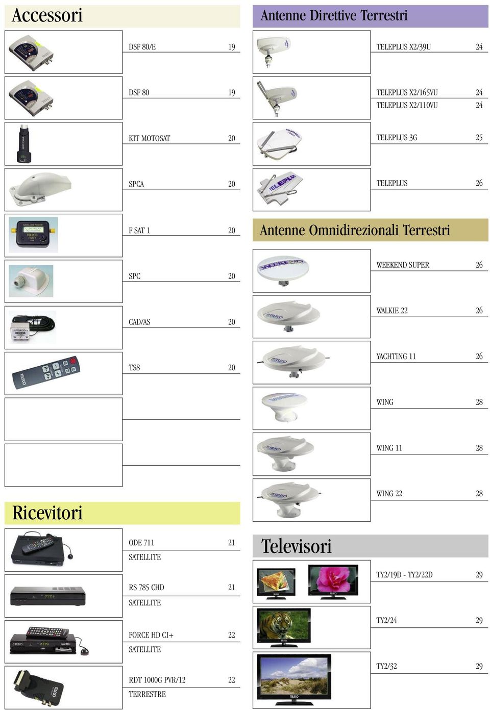 26 CAD/AS 20 WALKIE 22 26 TS8 20 YACHTING 11 26 WING 28 WING 11 28 Ricevitori ODE 711 21 SATELLITE RS 785 CHD 21