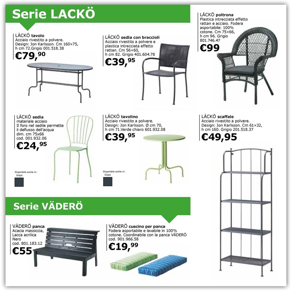 78 LÄCKÖ poltrona Plastica intrecciata effetto rattan e acciaio. Fodera asportabile: 100% cotone. Cm 75 66, h cm 96. Grigio 801.746.