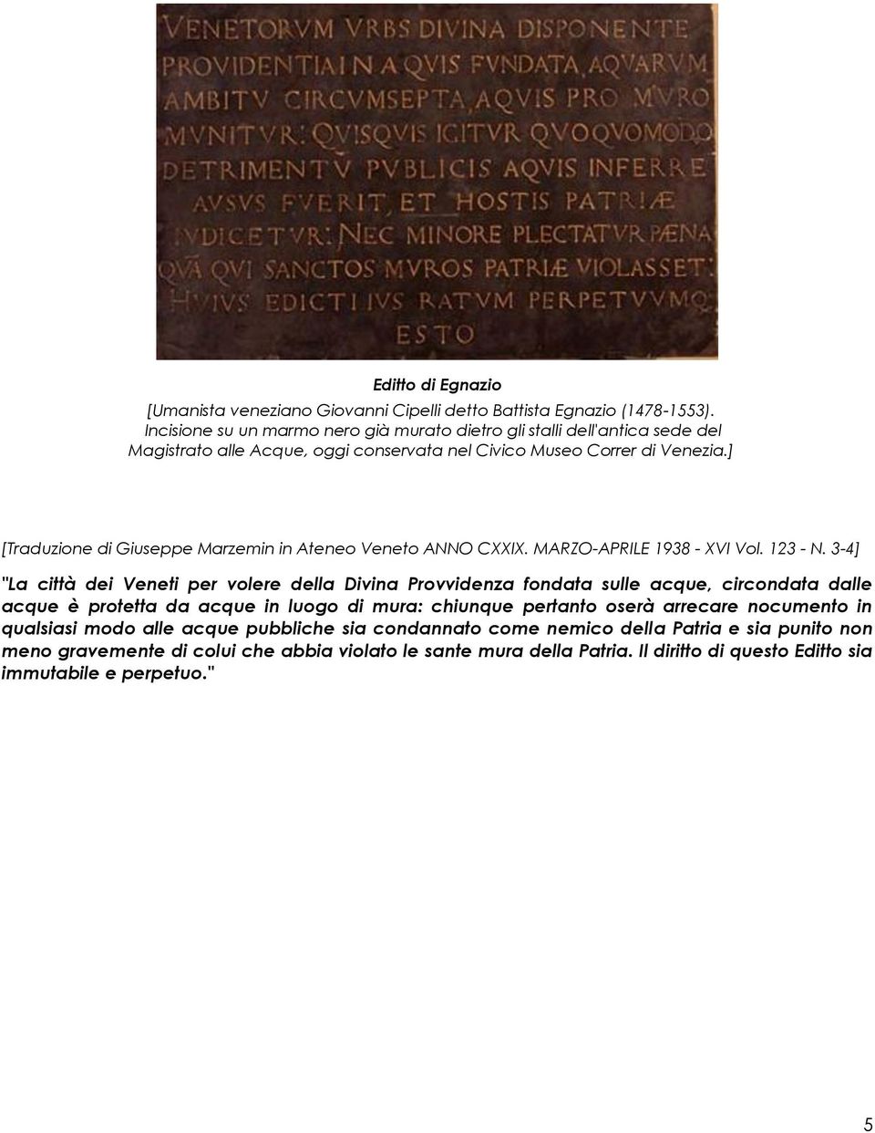 ] [Traduzione di Giuseppe Marzemin in Ateneo Veneto ANNO CXXIX. MARZO-APRILE 1938 - XVI Vol. 123 - N.