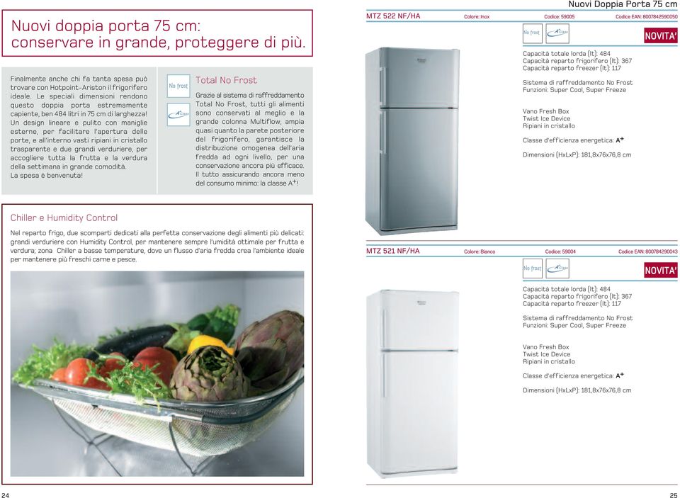 Un design lineare e pulito con maniglie esterne, per facilitare l apertura delle porte, e all interno vasti ripiani in cristallo trasparente e due grandi verduriere, per accogliere tutta la frutta e