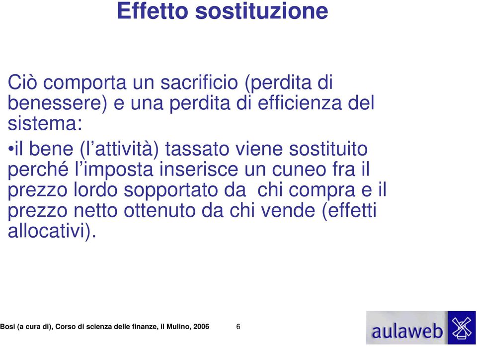 inserisce un cuneo fra il prezzo lordo sopportato da chi compra e il prezzo netto ottenuto