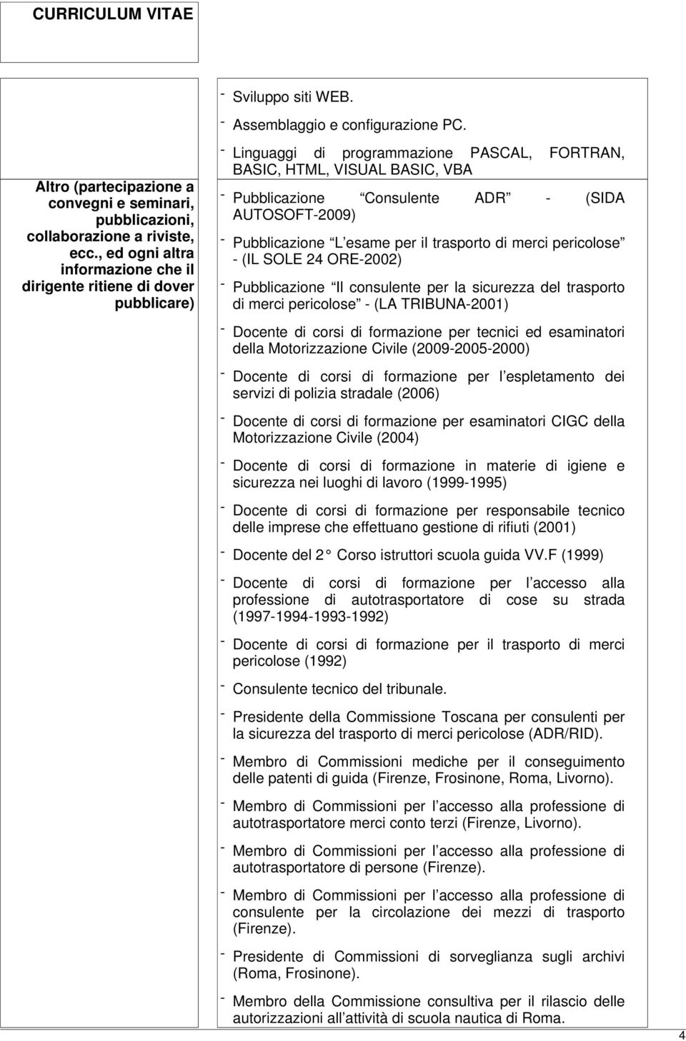 AUTOSOFT-2009) - Pubblicazione L esame per il trasporto di merci pericolose - (IL SOLE 24 ORE-2002) - Pubblicazione Il consulente per la sicurezza del trasporto di merci pericolose - (LA