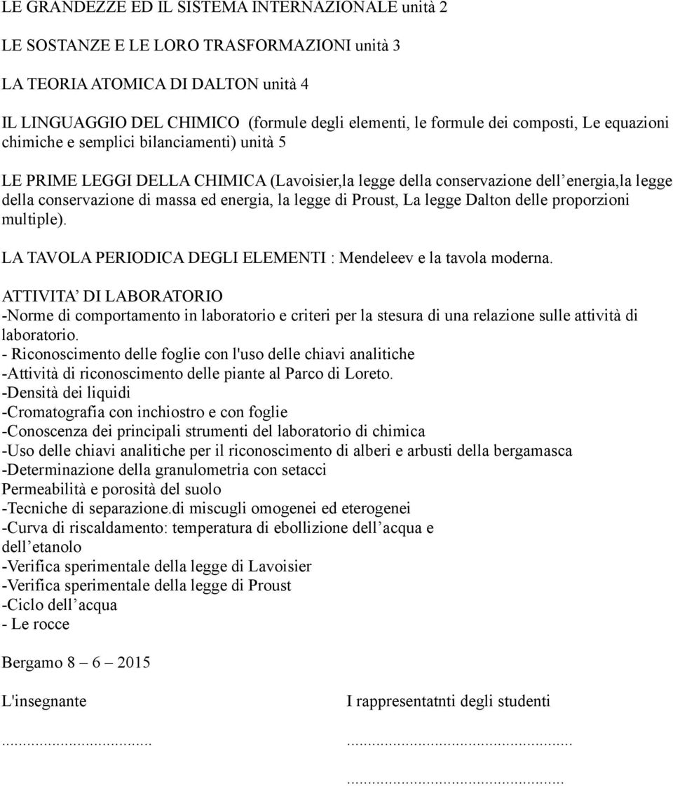 la legge di Proust, La legge Dalton delle proporzioni multiple). LA TAVOLA PERIODICA DEGLI ELEMENTI : Mendeleev e la tavola moderna.