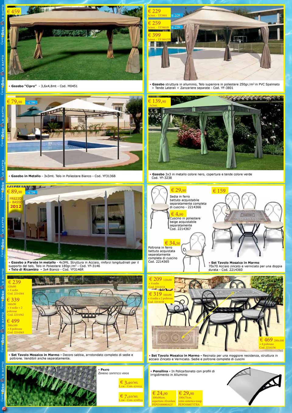 YF3136B Gazebo 3x3 in metallo colore nero, copertura e tende colore verde Cod.