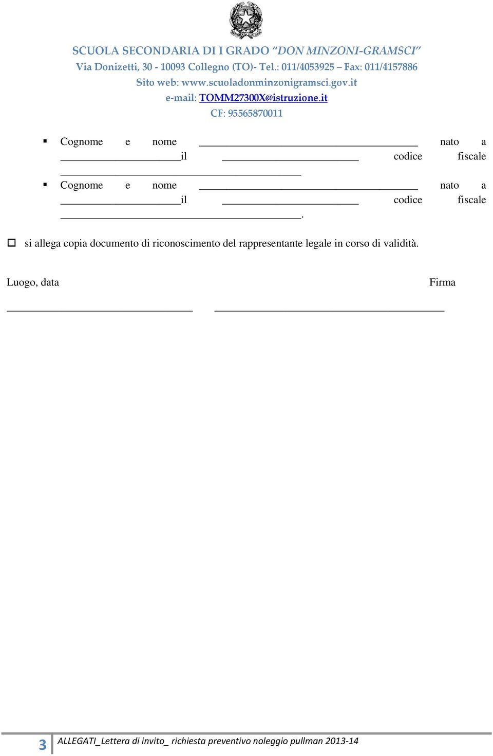 si allega copia documento di riconoscimento del