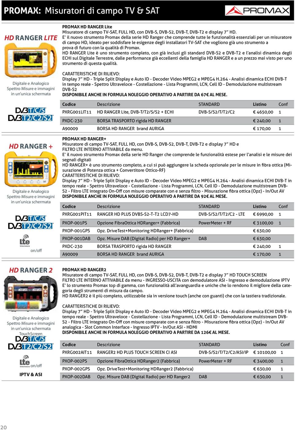 E il nuovo strumento Promax della serie HD Ranger che comprende tutte le funzionalità essenziali per un misuratore di campo HD, ideato per soddisfare le esigenze degli installatori TV-SAT che