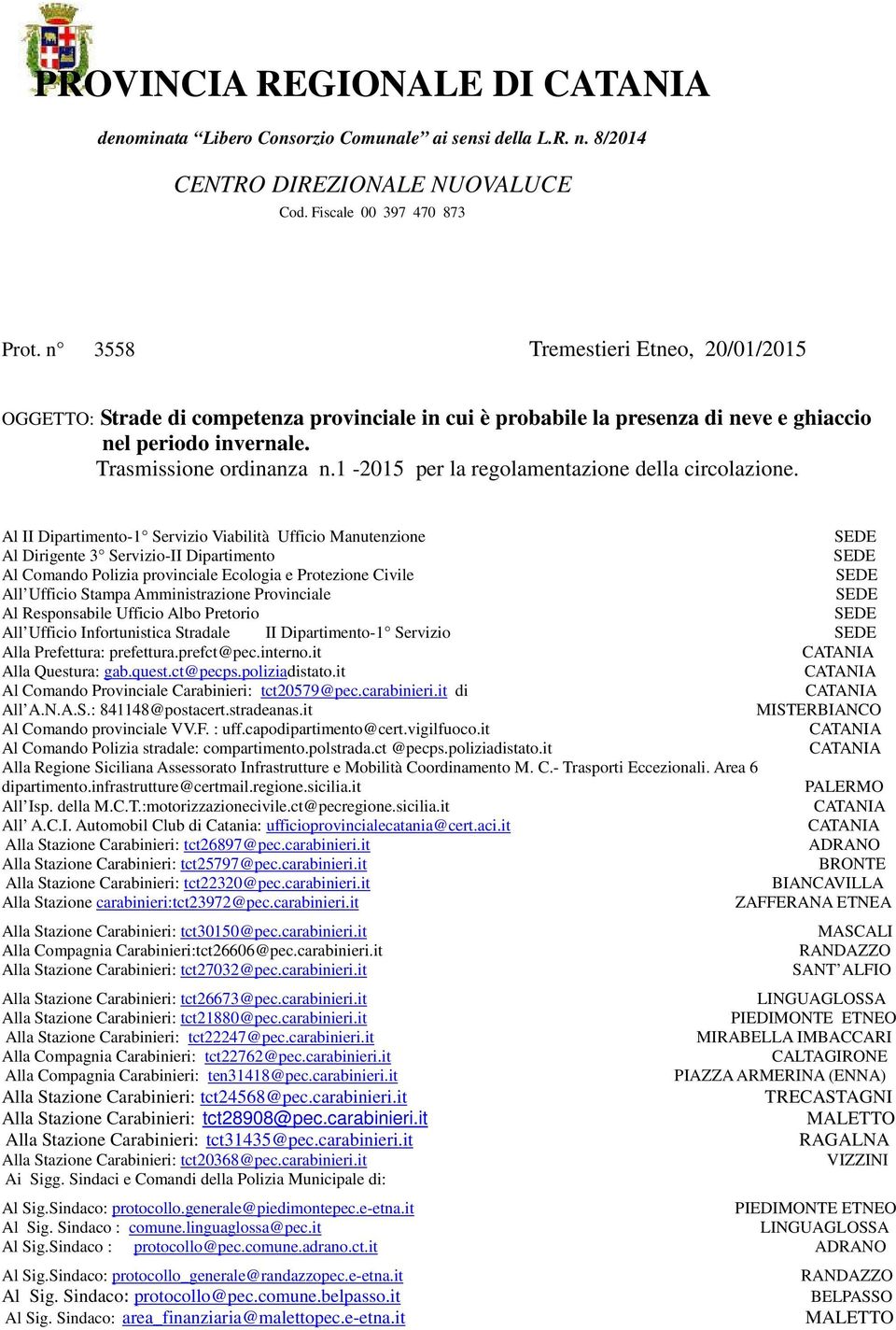 1-2015 per la regolamentazione della circolazione.