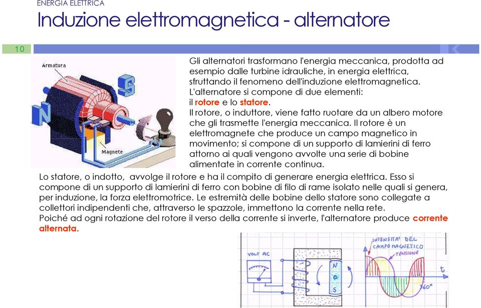 Il rotore è un elettromagnete che produce un campo magnetico in movimento; si compone di un supporto di lamierini di ferro attorno ai quali vengono avvolte una serie di bobine alimentate in corrente