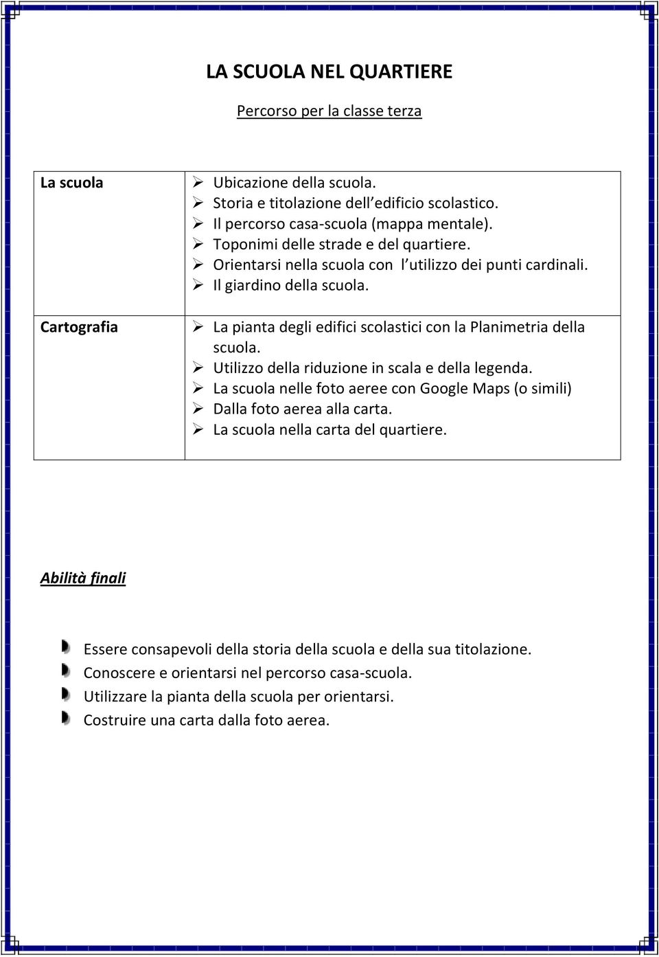 La pianta degli edifici scolastici con la Planimetria della scuola. Utilizzo della riduzione in scala e della legenda.