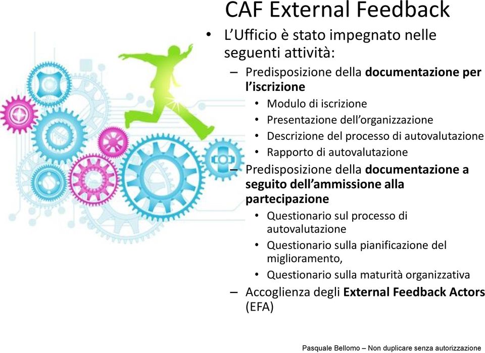 Predisposizione della documentazione a seguito dell ammissione alla partecipazione Questionario sul processo di autovalutazione