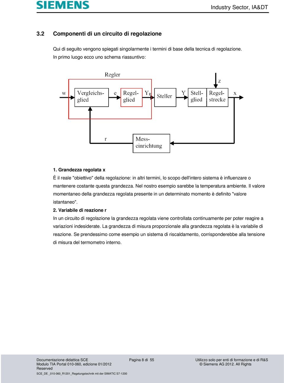 Nel nostro esempio sarebbe la temperatura ambiente. Il valore momentaneo della grandezza regolata presente in un determinato momento è definito "valore istantaneo". 2.