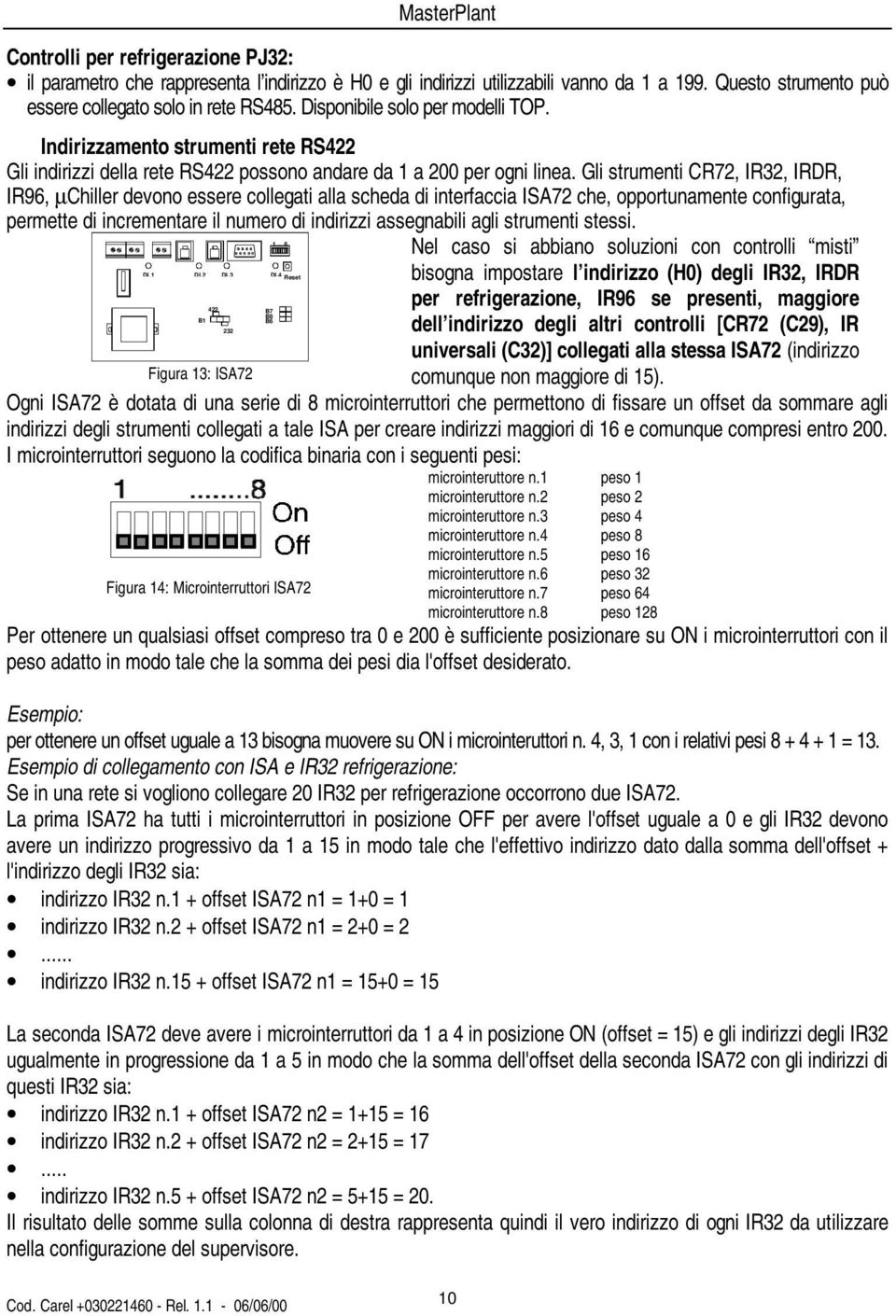 Gli strumenti CR72, IR32, IRDR, IR96, µchiller devono essere collegati alla scheda di interfaccia ISA72 che, opportunamente configurata, permette di incrementare il numero di indirizzi assegnabili