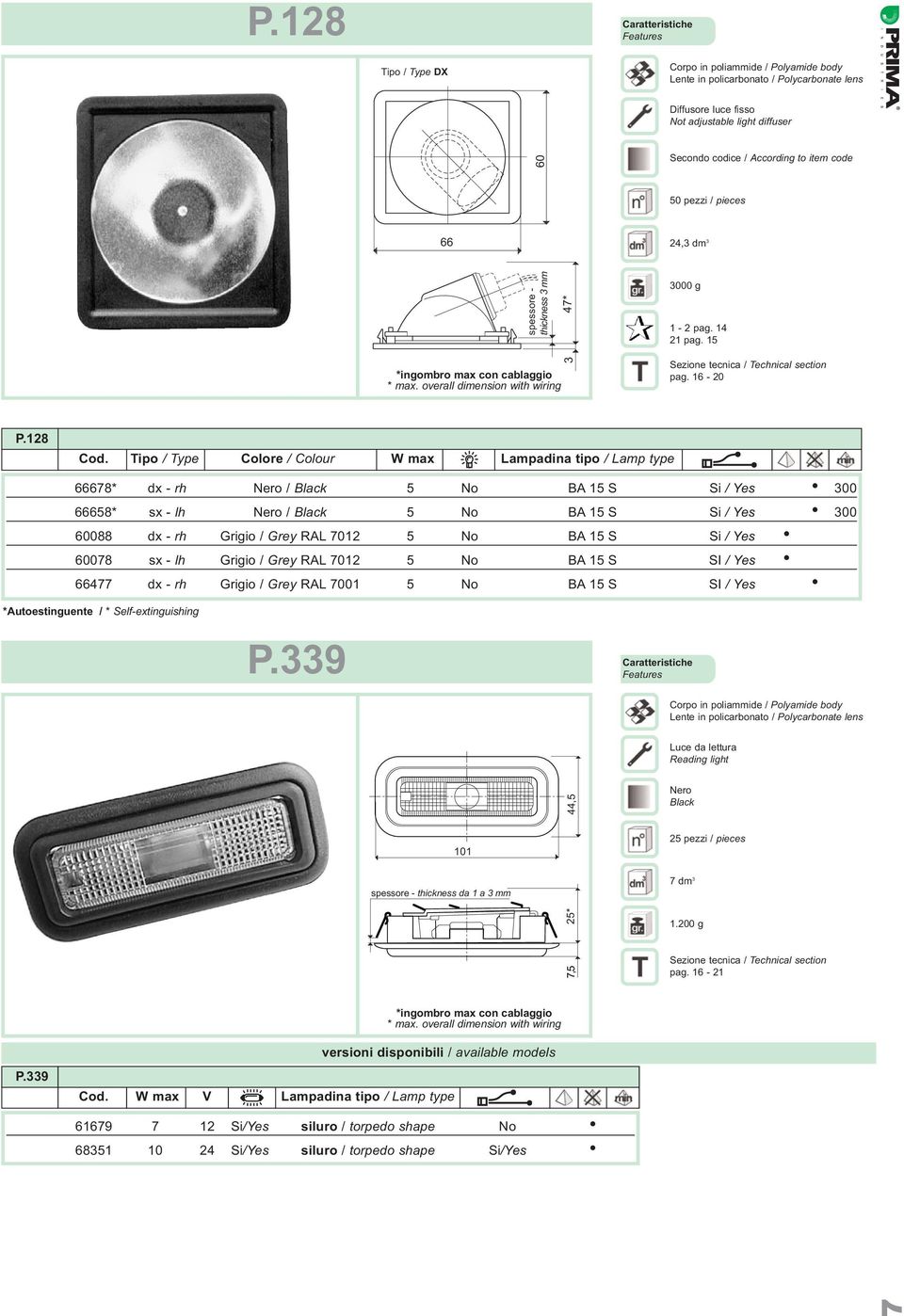 code 50 pezzi / pieces 66 24,3 dm 3 spessore - thickness 3 mm *ingombro max con cablaggio * max. overall dimension with wiring 3 47* 3000 g 1-2 pag. 14 21 pag.