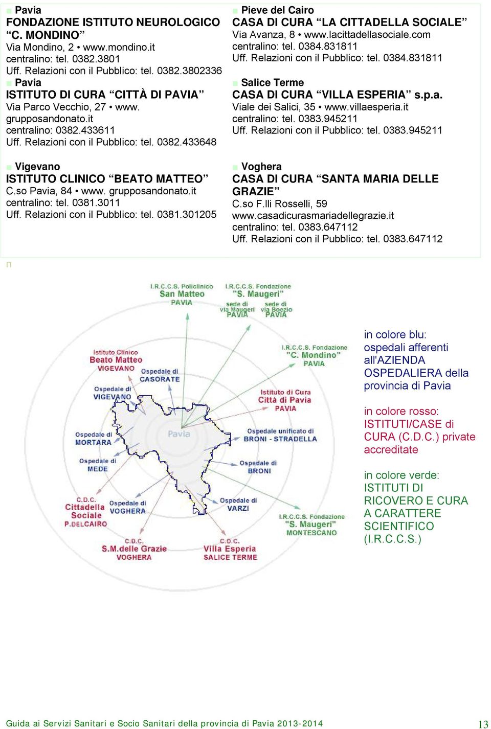 Relazioni con il Pubblico: tel. 0381.301205 Pieve del Cairo CASA DI CURA LA CITTADELLA SOCIALE Via Avanza, 8 www.lacittadellasociale.com centralino: tel. 0384.831811 Uff.