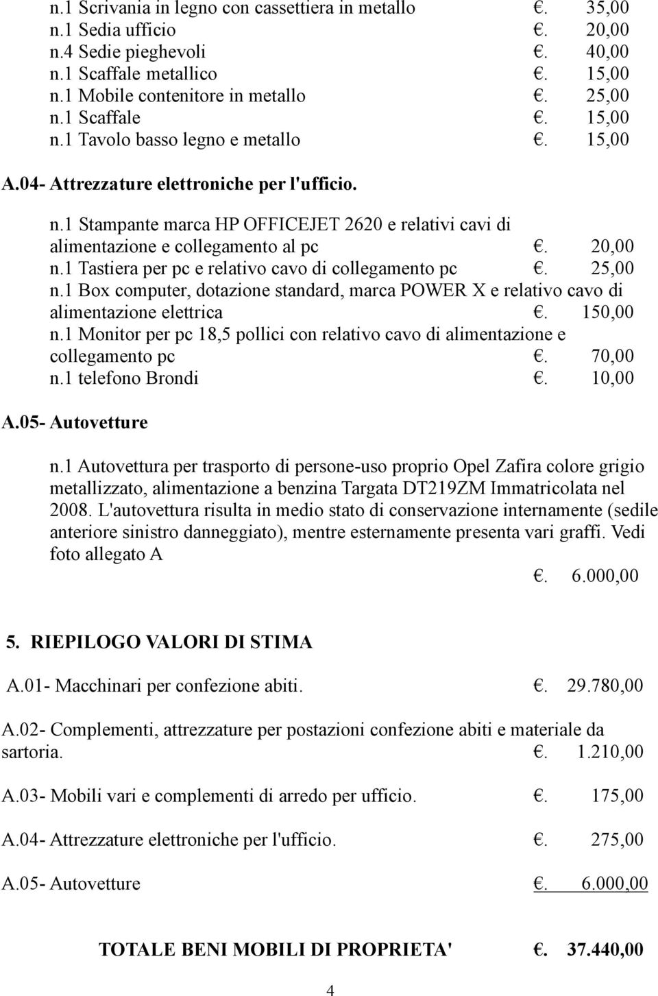 1 Tastiera per pc e relativo cavo di collegamento pc. 25,00 n.1 Box computer, dotazione standard, marca POWER X e relativo cavo di alimentazione elettrica. 150,00 n.