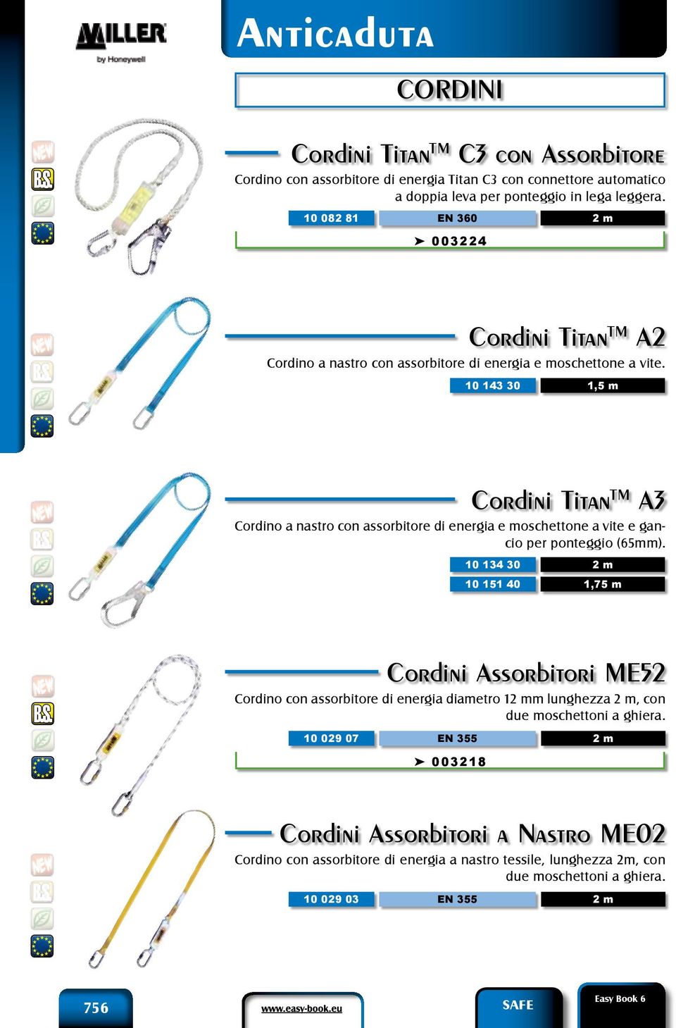 10 143 30 1,5 m Cordini Titan TM A3 Cordino a nastro con assorbitore di energia e moschettone a vite e gancio per ponteggio (65mm).